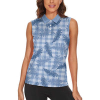 Blue Palaka Hawaii Palapalai Women Sleeveless Polo Shirt Hawaiian Fern LT14 - Polynesian Pride