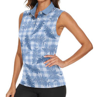 Blue Palaka Hawaii Palapalai Women Sleeveless Polo Shirt Hawaiian Fern LT14 - Polynesian Pride