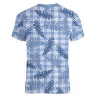 Blue Palaka Hawaii Palapalai Women V-Neck T-Shirt Hawaiian Fern LT14 - Polynesian Pride