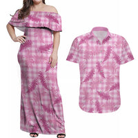 Purple Palaka Hawaii Palapalai Couples Matching Off Shoulder Maxi Dress and Hawaiian Shirt Hawaiian Fern LT14 Purple - Polynesian Pride