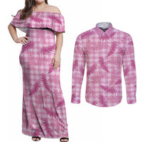 Purple Palaka Hawaii Palapalai Couples Matching Off Shoulder Maxi Dress and Long Sleeve Button Shirt Hawaiian Fern LT14 Purple - Polynesian Pride