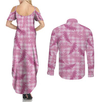 Purple Palaka Hawaii Palapalai Couples Matching Summer Maxi Dress and Long Sleeve Button Shirt Hawaiian Fern LT14 - Polynesian Pride