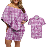 Pink Palaka Hawaii Palapalai Couples Matching Off Shoulder Short Dress and Hawaiian Shirt Hawaiian Fern LT14 Pink - Polynesian Pride