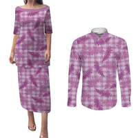Pink Palaka Hawaii Palapalai Couples Matching Puletasi and Long Sleeve Button Shirt Hawaiian Fern LT14 Pink - Polynesian Pride