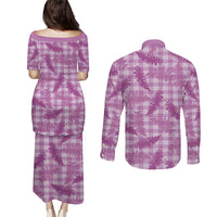 Pink Palaka Hawaii Palapalai Couples Matching Puletasi and Long Sleeve Button Shirt Hawaiian Fern LT14 - Polynesian Pride