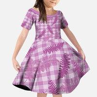 Pink Palaka Hawaii Palapalai Family Matching Off The Shoulder Long Sleeve Dress and Hawaiian Shirt Hawaiian Fern LT14 Daughter's Dress Pink - Polynesian Pride