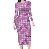 Pink Palaka Hawaii Palapalai Long Sleeve Bodycon Dress Hawaiian Fern LT14 Long Dress Pink - Polynesian Pride