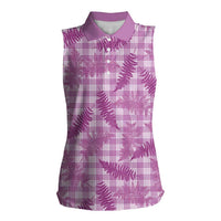 Pink Palaka Hawaii Palapalai Women Sleeveless Polo Shirt Hawaiian Fern LT14 Female Pink - Polynesian Pride
