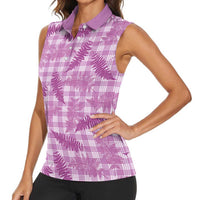Pink Palaka Hawaii Palapalai Women Sleeveless Polo Shirt Hawaiian Fern LT14 - Polynesian Pride