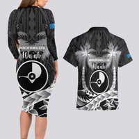 FSM Yap Day Couples Matching Long Sleeve Bodycon Dress and Hawaiian Shirt 2025 Wa'ab Micronesia Black Color LT14 - Polynesian Pride