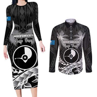 FSM Yap Day Couples Matching Long Sleeve Bodycon Dress and Long Sleeve Button Shirt 2025 Wa'ab Micronesia Black Color LT14 Black - Polynesian Pride