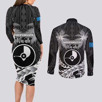 FSM Yap Day Couples Matching Long Sleeve Bodycon Dress and Long Sleeve Button Shirt 2025 Wa'ab Micronesia Black Color LT14 - Polynesian Pride