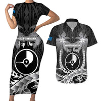 FSM Yap Day Couples Matching Short Sleeve Bodycon Dress and Hawaiian Shirt 2025 Wa'ab Micronesia Black Color LT14 Black - Polynesian Pride