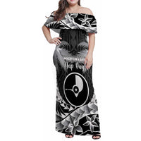 FSM Yap Day Family Matching Off Shoulder Maxi Dress and Hawaiian Shirt 2025 Wa'ab Micronesia Black Color LT14 Mom's Dress Black - Polynesian Pride