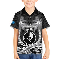 FSM Yap Day Family Matching Off Shoulder Maxi Dress and Hawaiian Shirt 2025 Wa'ab Micronesia Black Color LT14 Son's Shirt Black - Polynesian Pride
