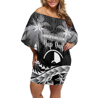 FSM Yap Day Family Matching Off Shoulder Short Dress and Hawaiian Shirt 2025 Wa'ab Micronesia Black Color LT14 Mom's Dress Black - Polynesian Pride