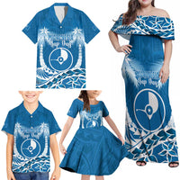 FSM Yap Day Family Matching Off Shoulder Maxi Dress and Hawaiian Shirt 2025 Wa'ab Micronesia Flag Color LT14 - Polynesian Pride