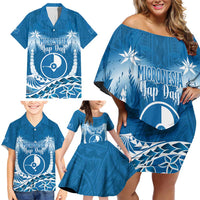 FSM Yap Day Family Matching Off Shoulder Short Dress and Hawaiian Shirt 2025 Wa'ab Micronesia Flag Color LT14 - Polynesian Pride