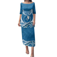 FSM Yap Day Family Matching Puletasi and Hawaiian Shirt 2025 Wa'ab Micronesia Flag Color LT14 Mom's Dress Blue - Polynesian Pride