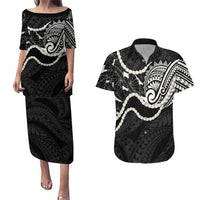 Aloha Hawaii Kalo Pikake Lei Couples Matching Puletasi and Hawaiian Shirt Chest Tattoo Black Hawaiian Pattern LT14 Black - Polynesian Pride