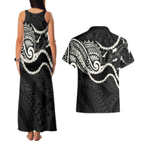 Aloha Hawaii Kalo Pikake Lei Couples Matching Tank Maxi Dress and Hawaiian Shirt Chest Tattoo Black Hawaiian Pattern LT14 - Polynesian Pride