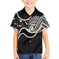 Aloha Hawaii Kalo Pikake Lei Family Matching Long Sleeve Bodycon Dress and Hawaiian Shirt Chest Tattoo Black Hawaiian Pattern LT14 Son's Shirt Black - Polynesian Pride