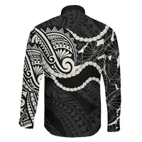 Aloha Hawaii Kalo Pikake Lei Family Matching Off The Shoulder Long Sleeve Dress and Hawaiian Shirt Chest Tattoo Black Hawaiian Pattern LT14 - Polynesian Pride
