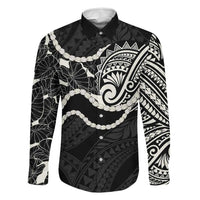 Aloha Hawaii Kalo Pikake Lei Family Matching Off Shoulder Short Dress and Hawaiian Shirt Chest Tattoo Black Hawaiian Pattern LT14 Dad's Shirt - Long Sleeve Black - Polynesian Pride