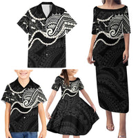 Aloha Hawaii Kalo Pikake Lei Family Matching Puletasi and Hawaiian Shirt Chest Tattoo Black Hawaiian Pattern LT14 - Polynesian Pride