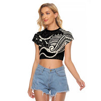 Aloha Hawaii Kalo Pikake Lei Raglan Cropped T Shirt Chest Tattoo Black Hawaiian Pattern