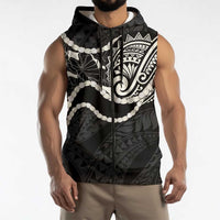Aloha Hawaii Kalo Pikake Lei Sleeveless Zip Hoodie Chest Tattoo Black Hawaiian Pattern