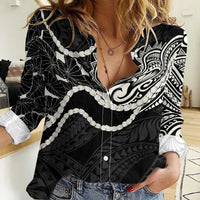 Aloha Hawaii Kalo Pikake Lei Women Casual Shirt Chest Tattoo Black Hawaiian Pattern LT14 Female Black - Polynesian Pride