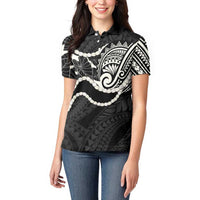 Aloha Hawaii Kalo Pikake Lei Women Polo Shirt Chest Tattoo Black Hawaiian Pattern LT14 - Polynesian Pride