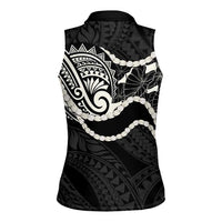 Aloha Hawaii Kalo Pikake Lei Women Sleeveless Polo Shirt Chest Tattoo Black Hawaiian Pattern LT14 - Polynesian Pride
