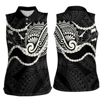Aloha Hawaii Kalo Pikake Lei Women Sleeveless Polo Shirt Chest Tattoo Black Hawaiian Pattern LT14 - Polynesian Pride