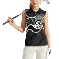 Aloha Hawaii Kalo Pikake Lei Women Sleeveless Polo Shirt Chest Tattoo Black Hawaiian Pattern LT14 - Polynesian Pride