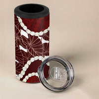 Aloha Hawaii Kalo Pikake Lei 4 in 1 Can Cooler Tumbler Chest Tattoo Oxblood Hawaiian Pattern LT14 - Polynesian Pride