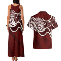 Aloha Hawaii Kalo Pikake Lei Couples Matching Tank Maxi Dress and Hawaiian Shirt Chest Tattoo Oxblood Hawaiian Pattern LT14 - Polynesian Pride