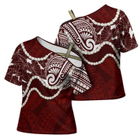 Aloha Hawaii Kalo Pikake Lei Cross Shoulder Shirt Chest Tattoo Oxblood Hawaiian Pattern