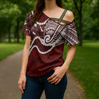 Aloha Hawaii Kalo Pikake Lei Cross Shoulder Shirt Chest Tattoo Oxblood Hawaiian Pattern