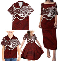 Aloha Hawaii Kalo Pikake Lei Family Matching Puletasi and Hawaiian Shirt Chest Tattoo Oxblood Hawaiian Pattern LT14 - Polynesian Pride