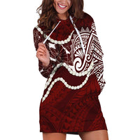 Aloha Hawaii Kalo Pikake Lei Hoodie Dress Chest Tattoo Oxblood Hawaiian Pattern LT14 Oxblood - Polynesian Pride