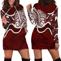 Aloha Hawaii Kalo Pikake Lei Hoodie Dress Chest Tattoo Oxblood Hawaiian Pattern LT14 - Polynesian Pride