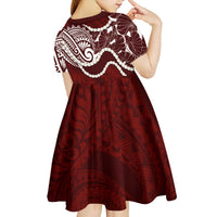 Aloha Hawaii Kalo Pikake Lei Kid Short Sleeve Dress Chest Tattoo Oxblood Hawaiian Pattern LT14 - Polynesian Pride
