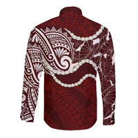 Aloha Hawaii Kalo Pikake Lei Long Sleeve Button Shirt Chest Tattoo Oxblood Hawaiian Pattern