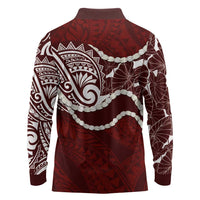 Aloha Hawaii Kalo Pikake Lei Long Sleeve Polo Shirt Chest Tattoo Oxblood Hawaiian Pattern LT14 - Polynesian Pride