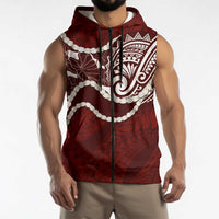 Aloha Hawaii Kalo Pikake Lei Sleeveless Zip Hoodie Chest Tattoo Oxblood Hawaiian Pattern LT14 - Polynesian Pride