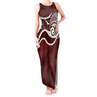 Aloha Hawaii Kalo Pikake Lei Tank Maxi Dress Chest Tattoo Oxblood Hawaiian Pattern LT14 Women Oxblood - Polynesian Pride