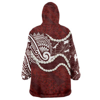 Aloha Hawaii Kalo Pikake Lei Wearable Blanket Hoodie Chest Tattoo Oxblood Hawaiian Pattern LT14 - Polynesian Pride