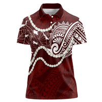 Aloha Hawaii Kalo Pikake Lei Women Polo Shirt Chest Tattoo Oxblood Hawaiian Pattern LT14 Female Oxblood - Polynesian Pride